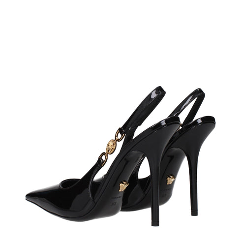Versace Black Patent Leather Slingback Pumps – Women's High Heels with Medusa Detail